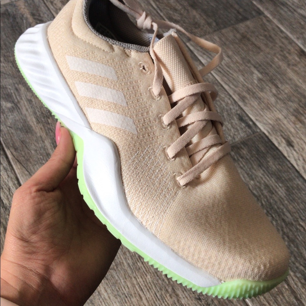 Nude / tan / cream / neon bottom ADIDAS trainers
